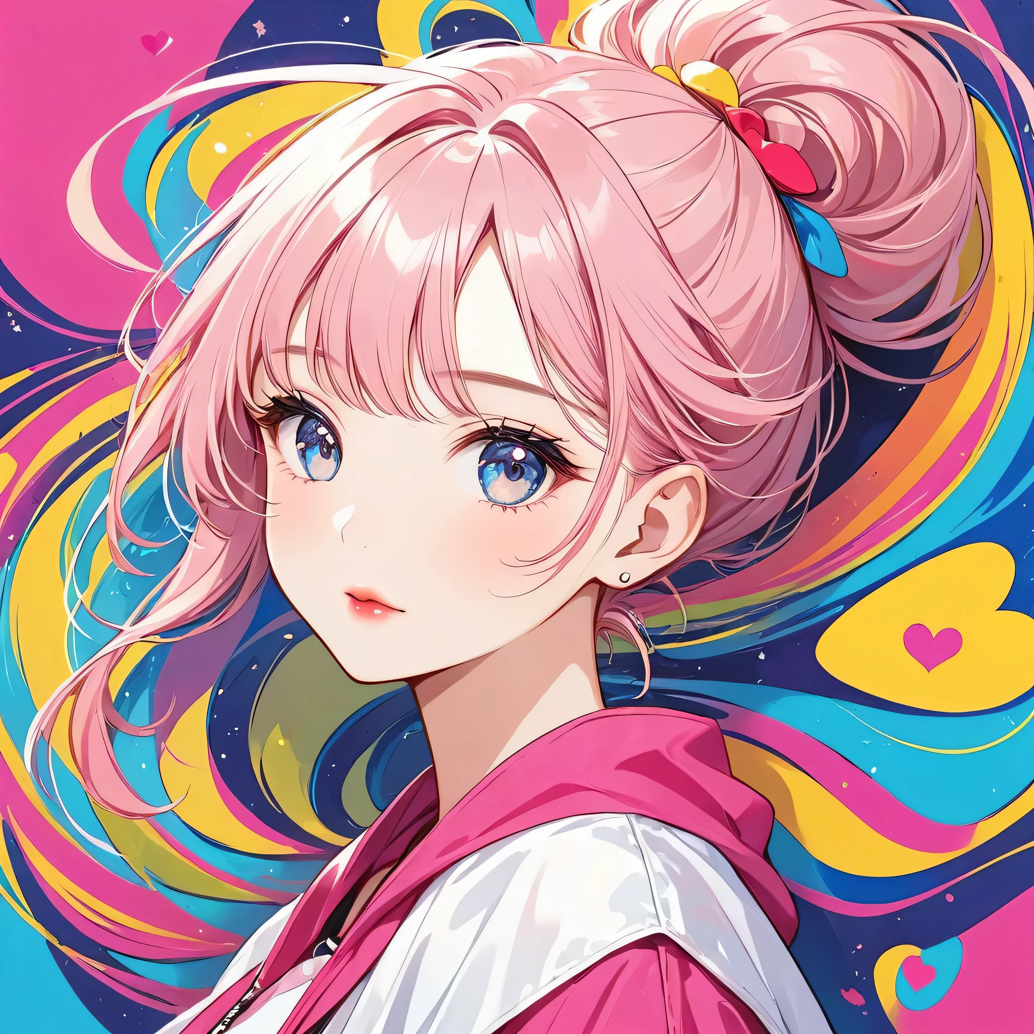 Masayo Pink and White style, Simple Line Initialism,Abstract art,Urban Background, (((The most beautiful girl of all time))), Sweet face. Lips in love, colorful hearts, stylish design