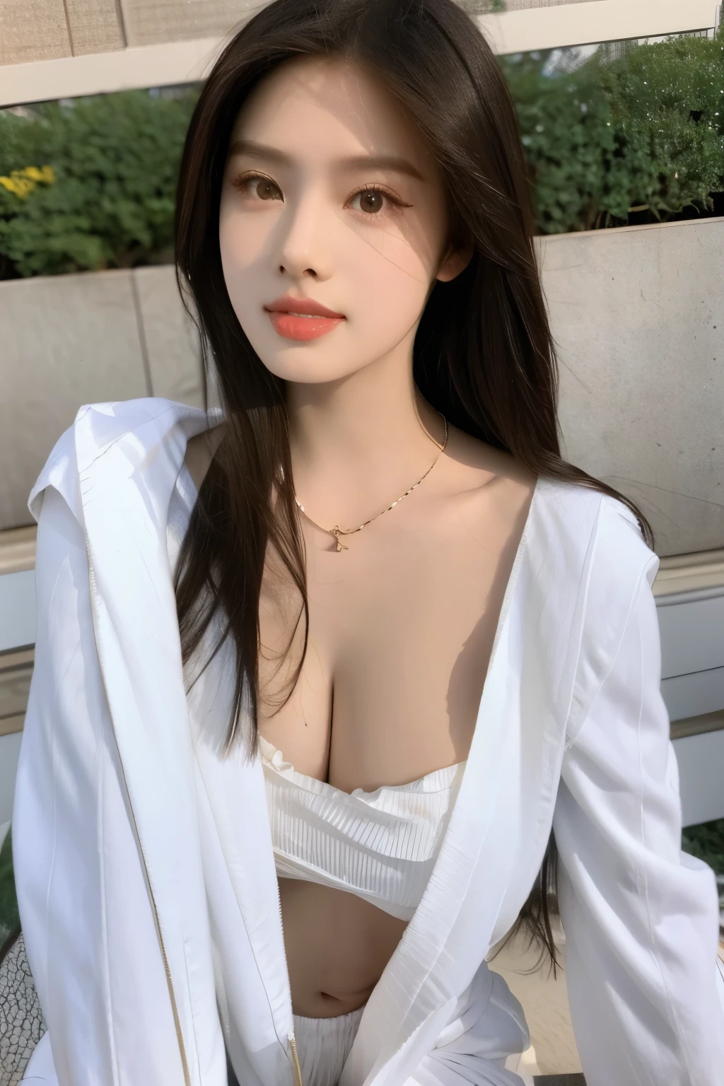 Beautiful woman with perfect body:1.4,Prominent cleavage,Layered Hairstyle,Highly detailed face and skin textures,Double eyelids,Skin Whitening,Long hair,Whitened long legs,Sexy pajamas
