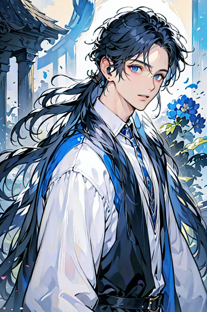 boy, blue-black hair, blue eyes,Requested headphones