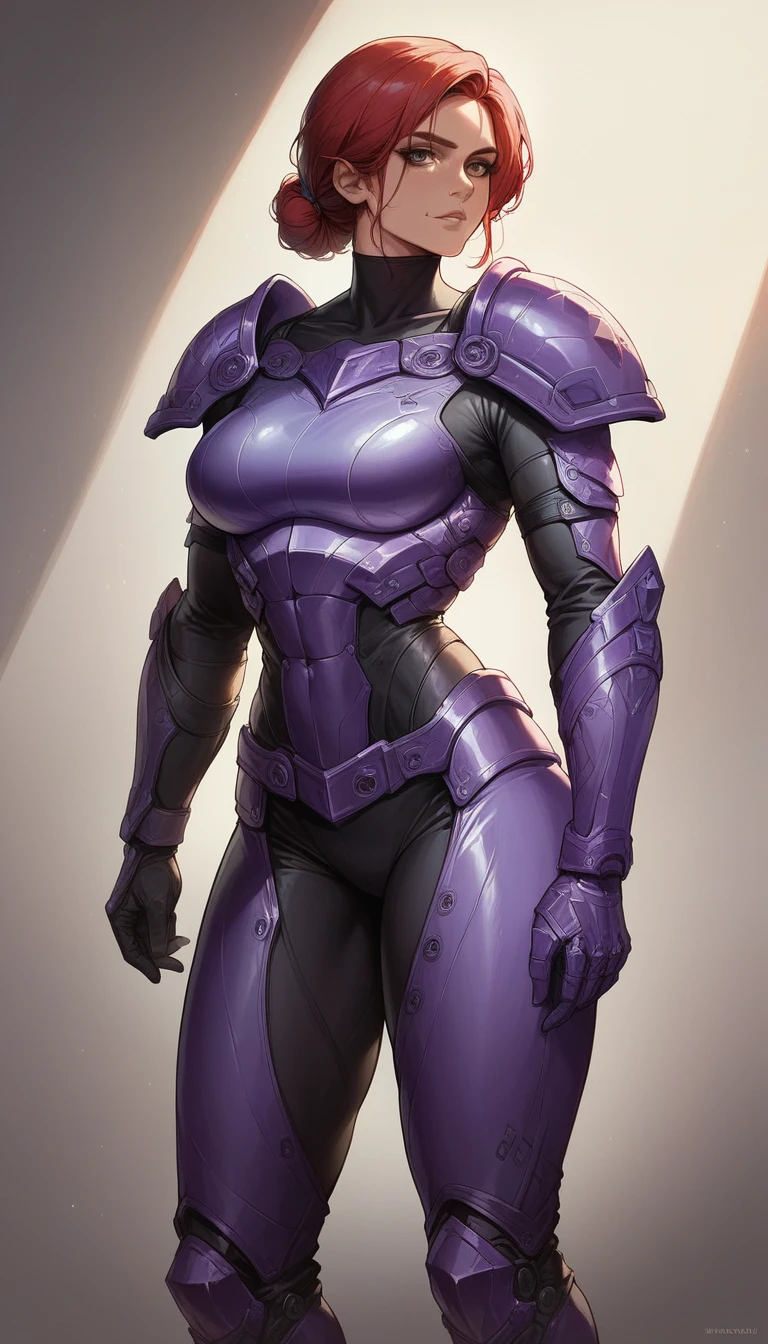 solo,female humanoid,fitness,black exosuit,full armor,multicolor trim,rgb,perfect lighting,standing,crystal trimmed,trims on armor,(purple trim lines:1.2)dynamic,seductive,NSFW,gal gadot