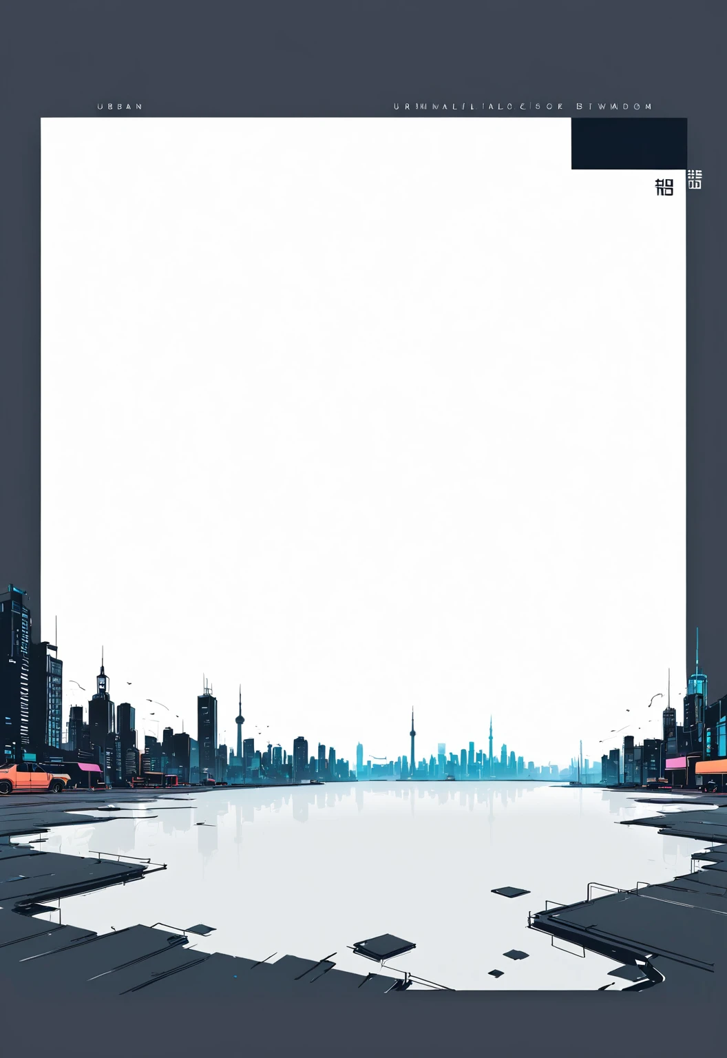 A modern minimalist blank card UI，Leave a square blank space in the middle，Below is an urban style text box。Applicable to card UI。color。
