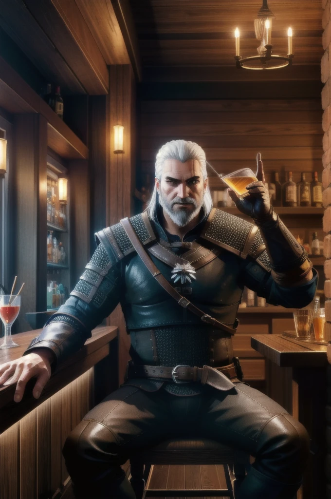 geralt_soul3142, 1man, beard, sitting, bar, liquor, alcohol, 