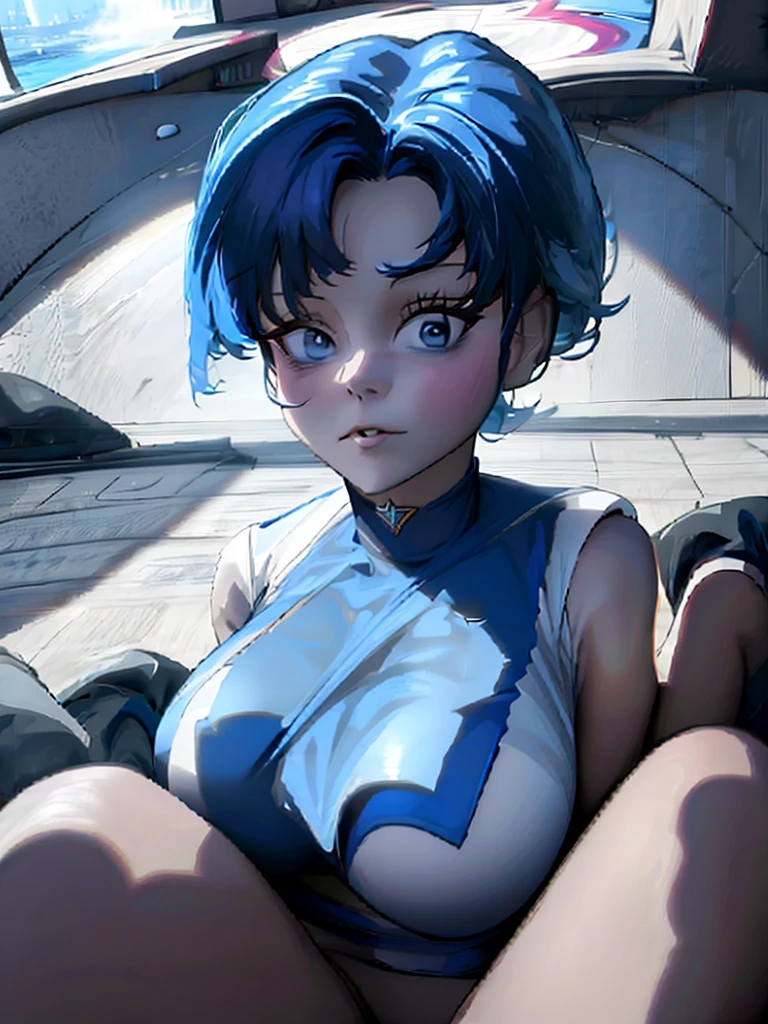 Sailor mercury in full police  suit,long blue hair,Blue Power Ranger, hurricane ,Sexy goth woman big breast, character sheet,inside a pool,High Resolution, Large breasts, 