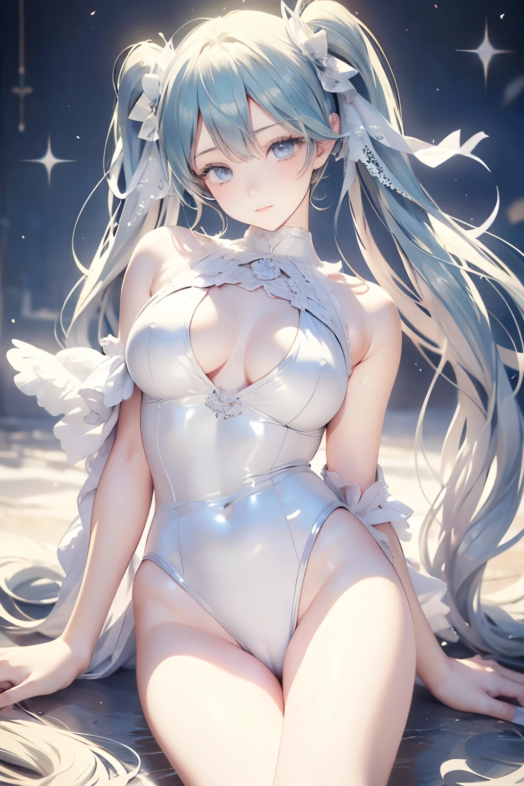 see through,Beautiful and fair、Radiant Skin, 3 Up, Gorgeous, bright, Refreshing and gentle expression, Perfect beautiful face、Beautiful shiny bangs, A very beautiful 17 year old girl, Eyeliner, Very perfect eyes,Very large breasts,Grooves reveal original skin,Muscular body,White lace underwear,Hatsune Miku,Hairy,Hairy