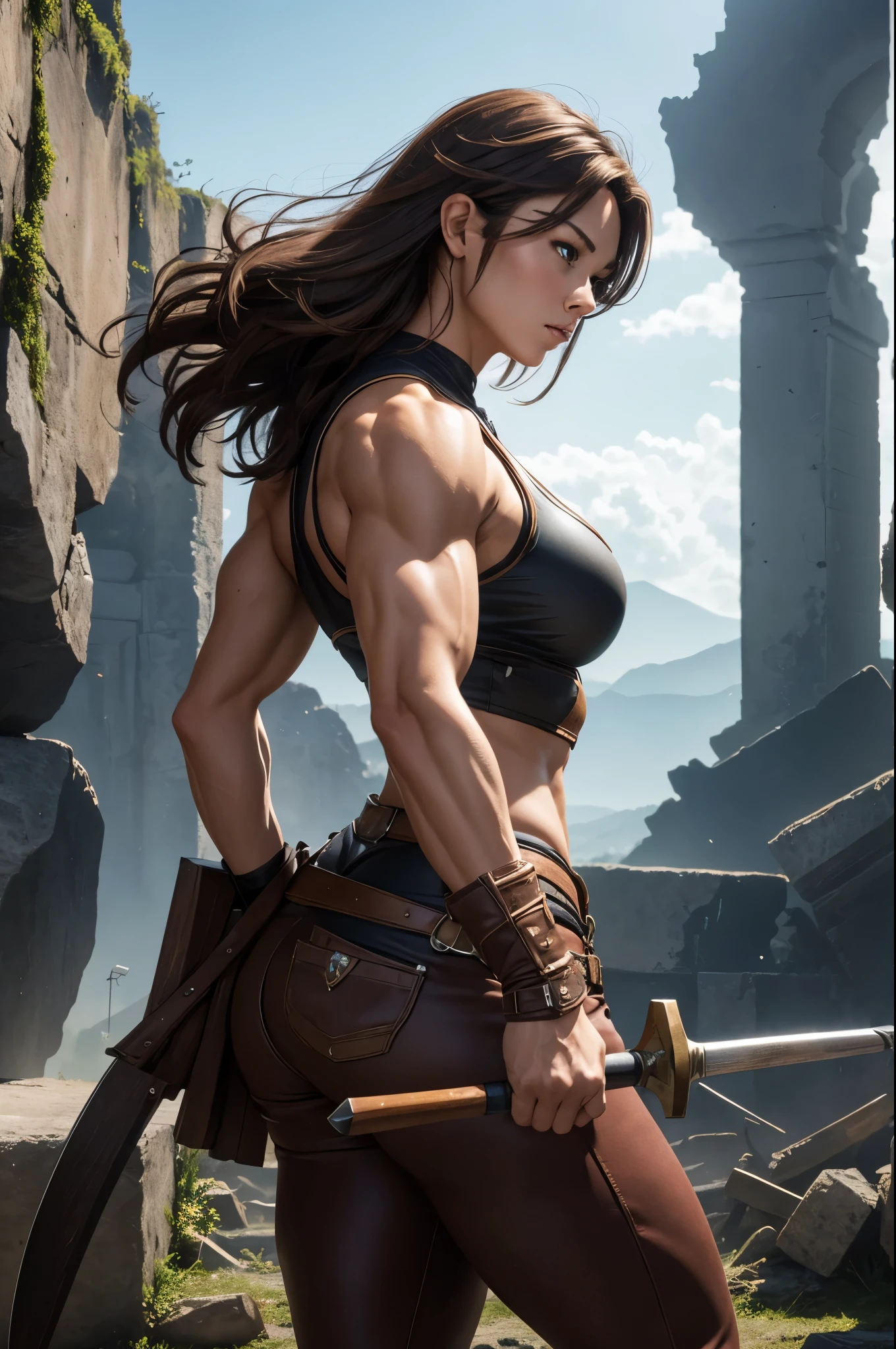 (masterpiece),(best quality:1.0), (ultra highres:1.0)(full body) muscular, female, skinny,naked, sexy, fighting stance, sword