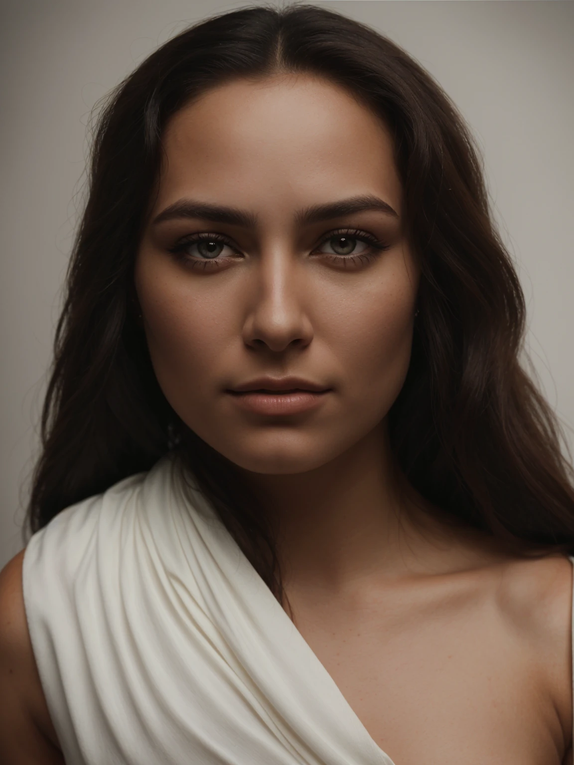 Make this photo look realiatic and detaild, arafed man with long hair and a white dress posing for a picture, 4 0 years old man, realistic restored face, portrait of female humanoid, portrait of male humanoid, humanoid portrait, goddess close-up portrait, brown skin man egyptian prince, realistically rendered face, full face portrait, full face close up portrait, detailed character portrait, realistic female portrait, very detailed potrait, realistic portrait photo, close up potrait, profile portrait, very detailed face, very realistic face, very perfected face, very detailed clothes, very realistic clothes, very perfected clothes