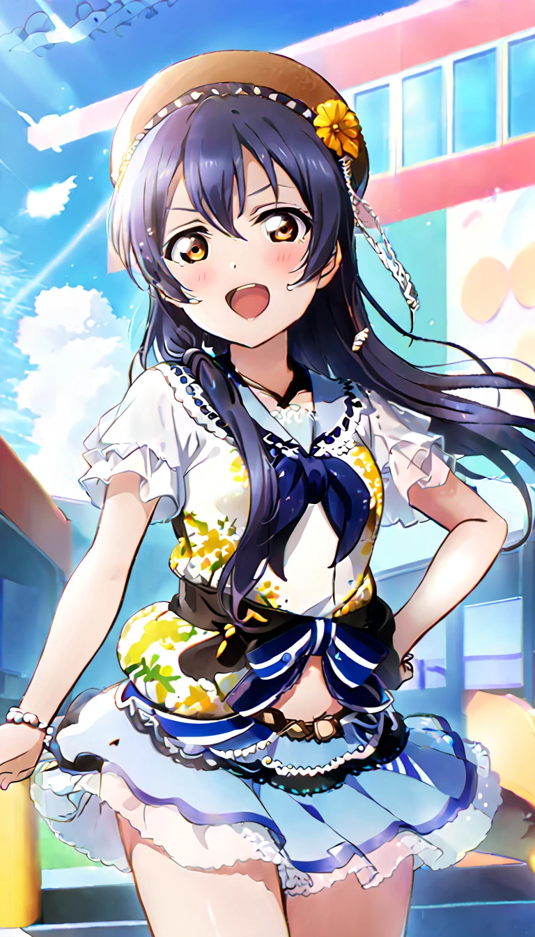 One girl, Umi Sonoda's whole body, wearing clothes for going out in the city in midsummer, id_umi_sonoda, town background,8k