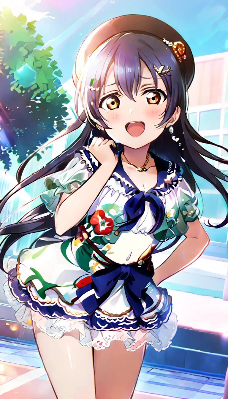 One girl, Umi Sonoda's whole body, wearing clothes for going out in the city in midsummer, id_umi_sonoda, town background,8k