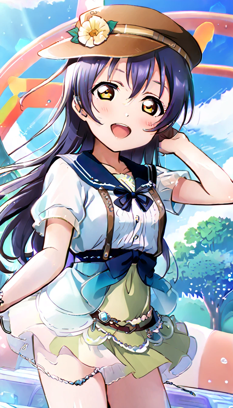 One girl, Umi Sonoda's whole body, wearing clothes for going out in the city in midsummer, id_umi_sonoda, town background,8k