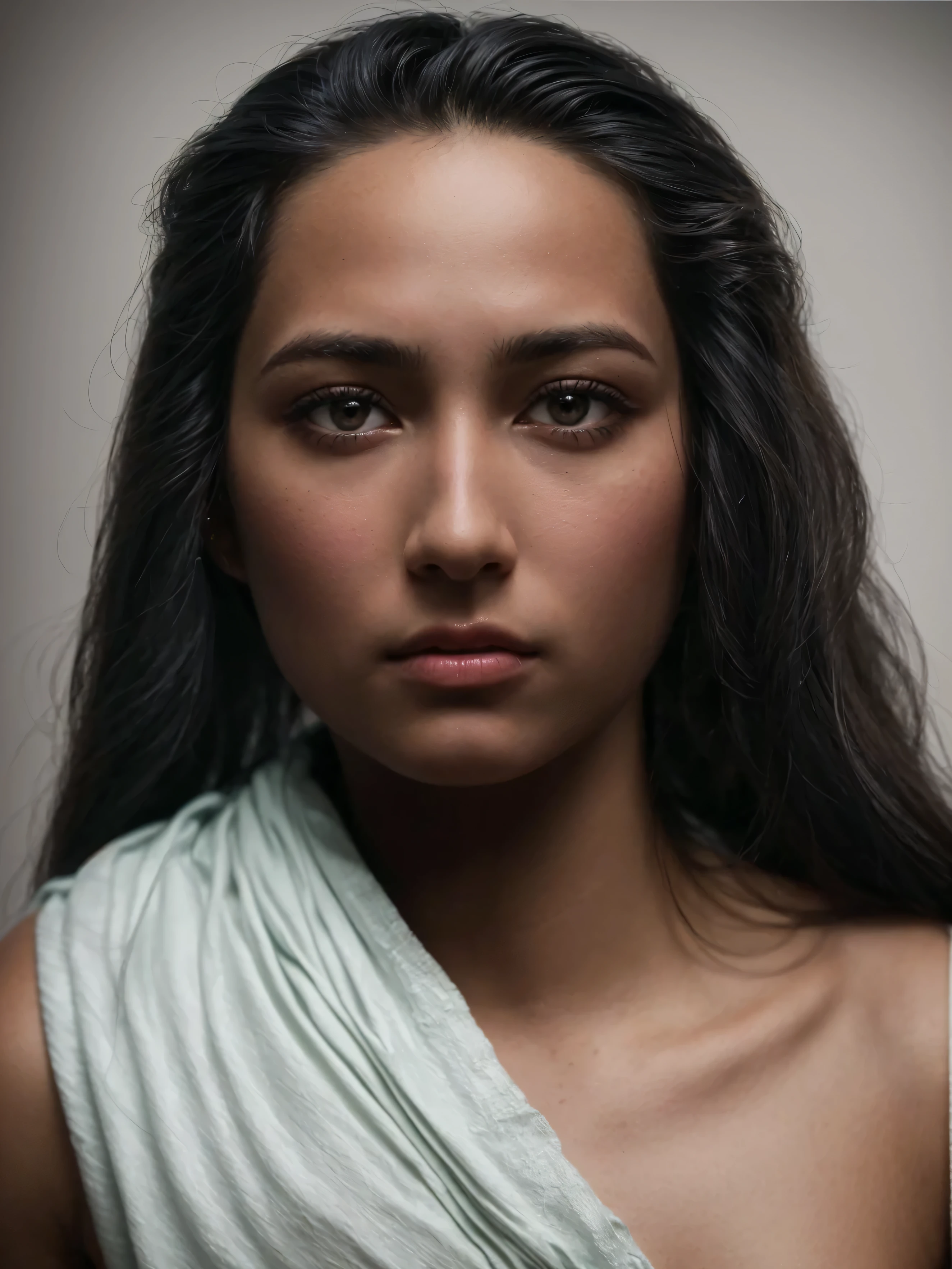Make this photo look realiatic and detaild, arafed man with long hair and a white dress posing for a picture, 4 0 years old man, realistic restored face, portrait of female humanoid, portrait of male humanoid, humanoid portrait, goddess close-up portrait, brown skin man egyptian prince, realistically rendered face, full face portrait, full face close up portrait, detailed character portrait, realistic female portrait, very detailed potrait, realistic portrait photo, close up potrait, profile portrait, very detailed face, very realistic face, very perfected face, very detailed clothes, very realistic clothes, very perfected clothes