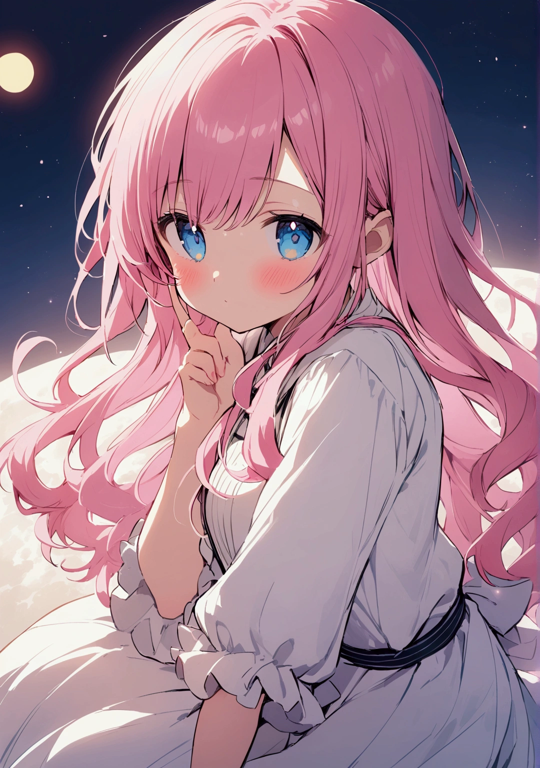 Very cute pink haired woman on the moon、blue eyes