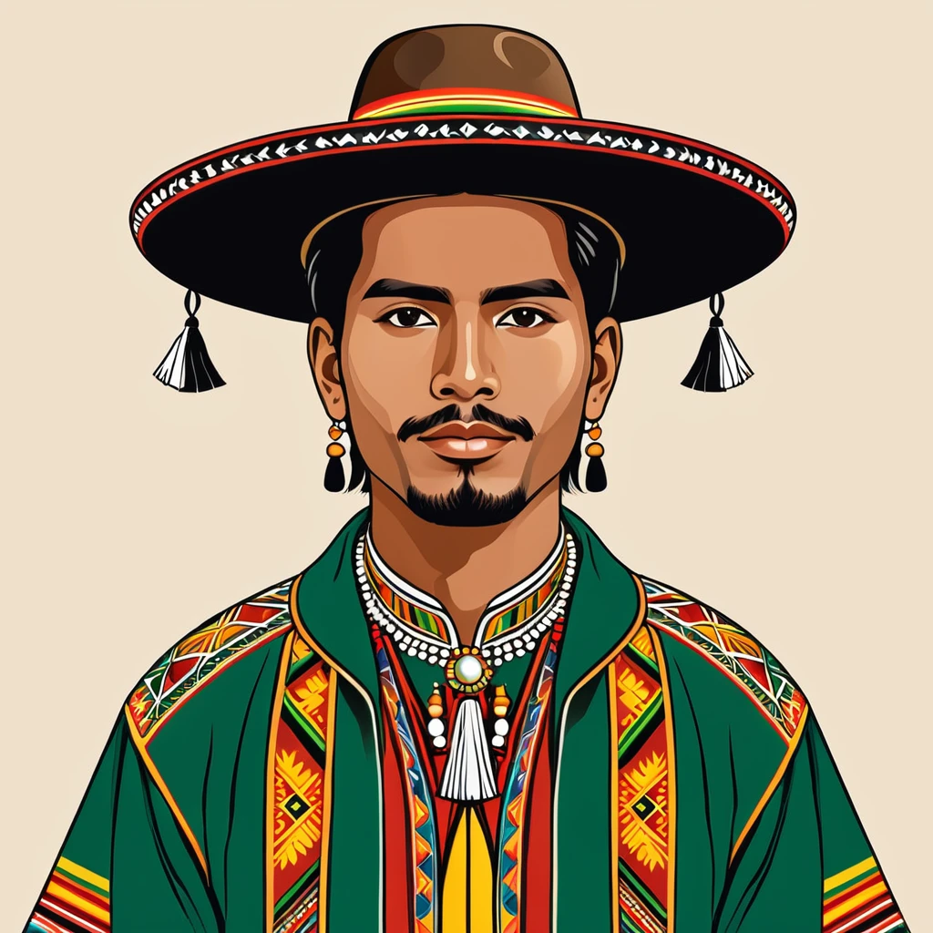 man in bolivia folk outfit, vector graphics, strong contours