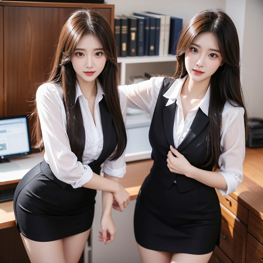 Beauty、BeautyOL、Detailed face、Realistic、beautiful girl、Beauty、Office Lady Uniform、beauty、Beautiful woman、Narrow waist、Handsome woman、Tight skirt look、suit、Sexy pose、mini skirt