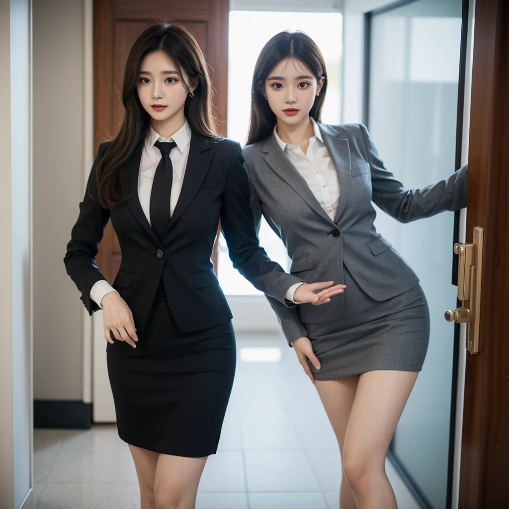 Beauty、BeautyOL、Detailed face、Realistic、beautiful girl、Beauty、Office Lady Uniform、beauty、Beautiful woman、Narrow waist、Handsome woman、Tight skirt look、suit、Sexy pose、mini skirt