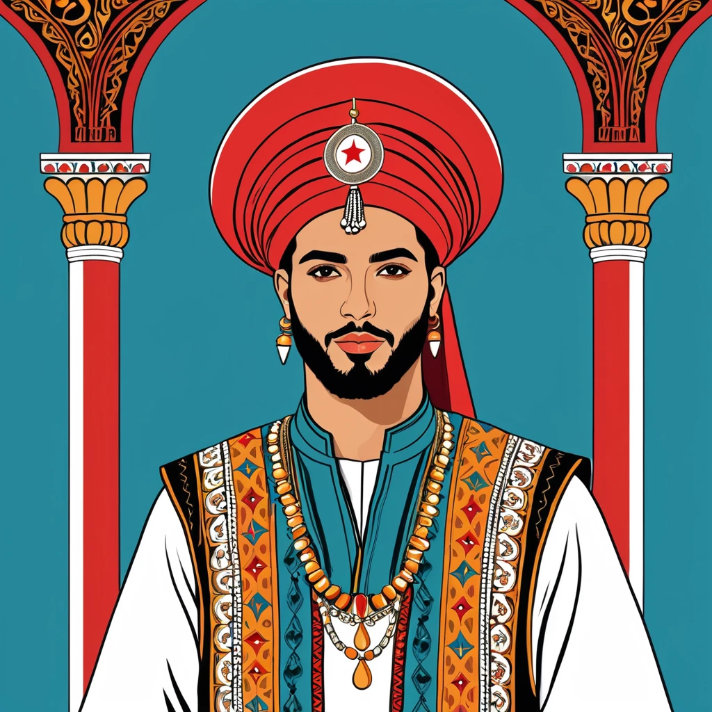 man in tunisia folk outfit, vector graphics, strong contours