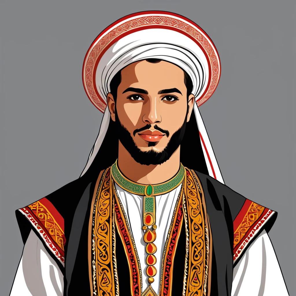 man in tunisia folk outfit, vector graphics, strong contours
