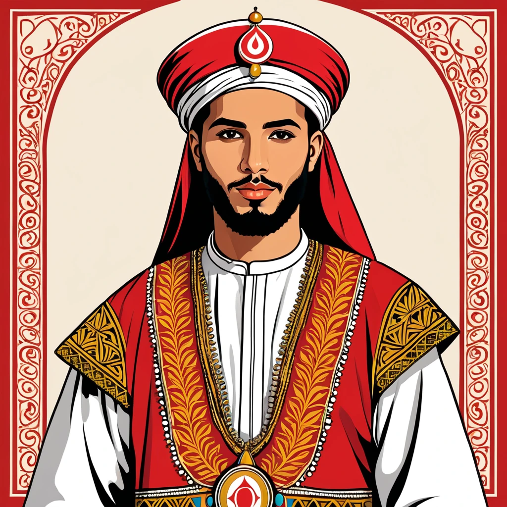 man in tunisia folk outfit, vector graphics, strong contours