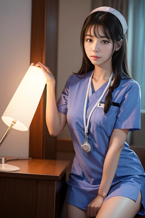 (masterpiece,ultra-detailed,best quality,8K,CG,illustration,shaved:1.0),(1girl:1) 、Dark Room、bedroom、Sexy gestures and faces、Sexy, jyojifuku,nurse