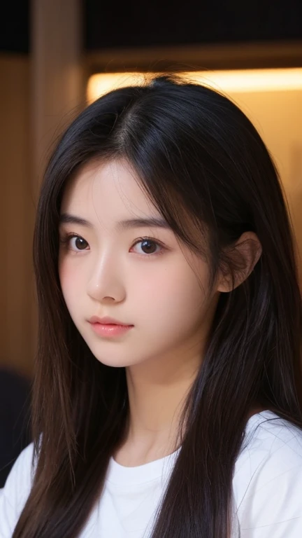 Highest quality、Japanese women、Beautiful beauty、sexy、Long Hair Style、Small face、Beautiful skin、Large breasts、Realistic、high school student、evening、Mountain、Black T-shirt