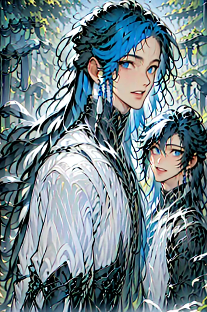 boy, blue-black hair, blue eyes,short hair