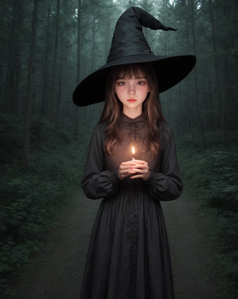 witch、Deep forest background、One girl、 Highest quality、A magical night、dark