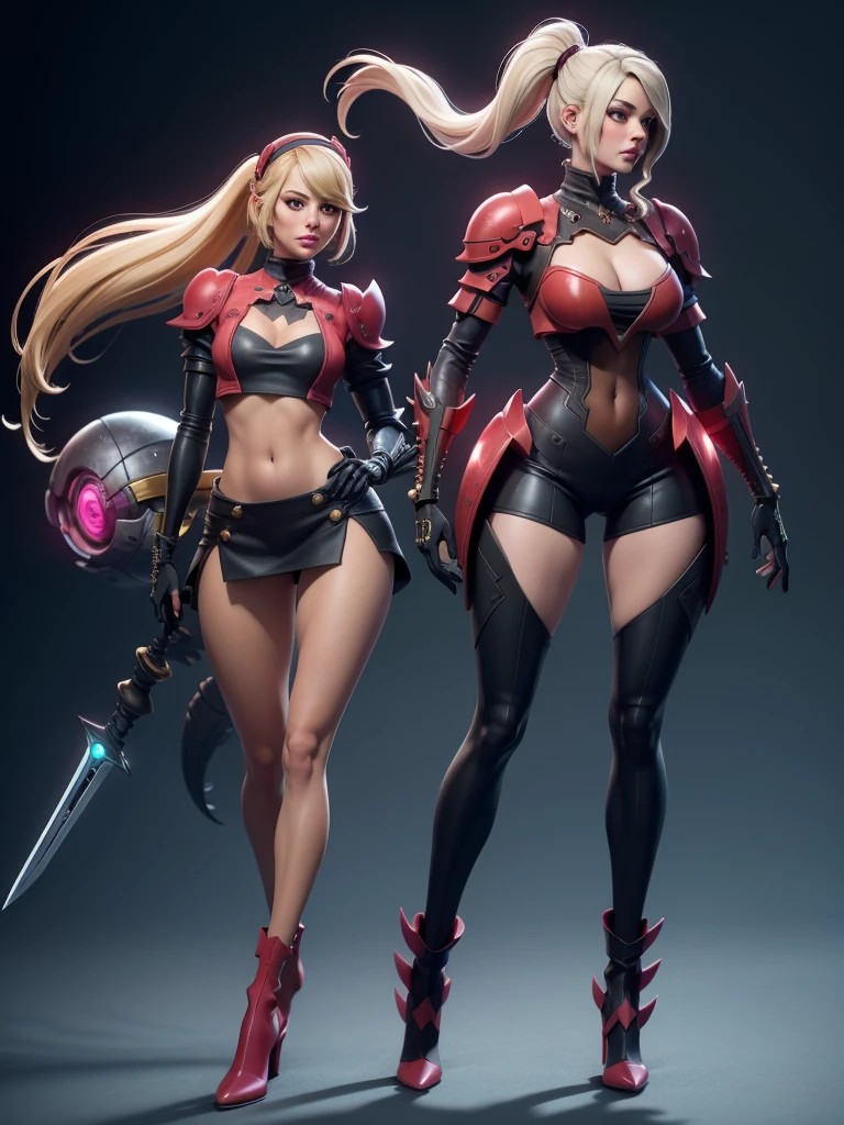 blue eyes, luscious blonde hair, face exposed, woman, rosemon , ((dust particles)), adorned in ((red suit)), ((twerking)), metal muscles, emanating a medieval elegance and marvel, green cape, armor pump boots, (black thigh highs), blonde hair, (red bra), small armband), gauntlets, ((armored bikini:1.4)), sword, shield, exposed midriff, (puffy lips:1.3), detailed eyes, ((slendered abs:1.2)),(((gigantic breasts:1.5))), wide hips, (puffy lips:1.5), slender abs,rim lighting, side light, (((cinematic light))), ultra high definition, 8k, film grain,best shadow, light particles, detailed skin texture, detailed gem armor texture, detailed face, intricate details, super detailed, bright, spiked heel boots