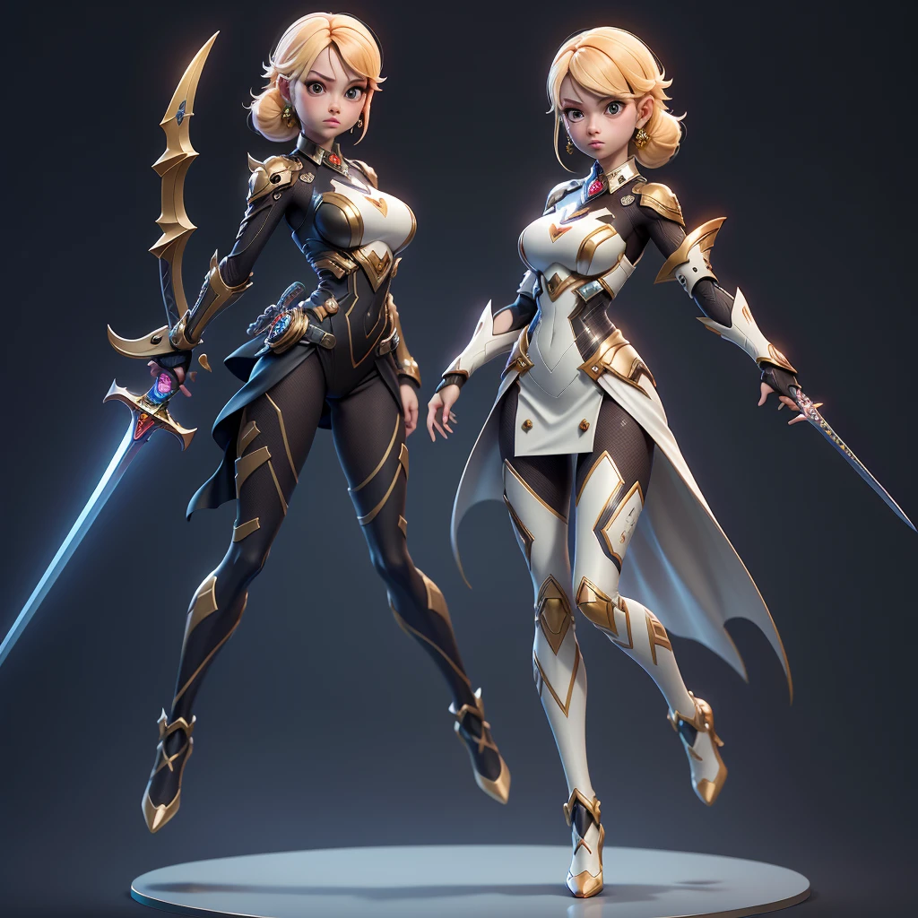 mini dragon,  Alone, Ray Tracing, Estilo 3D, 3dmm, (3 poses per photo), full body, (bodysuit branco),(dark dress), over all view,((3 poses per photo)), over all view, Hearts of the Kingdom style clothes,((3 poses in each photo)), over all view, metroid, ((with futuristic sword)),ultra-realistic skin, (big tits)