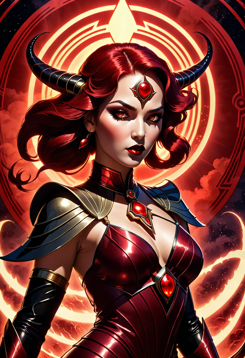Slayer of Apep, Kiss Of Death, Elara, Legacy of the Red Sun, 8K, Art Deco, dark red lightning, dramatic lighting --w 3840 --h 2160