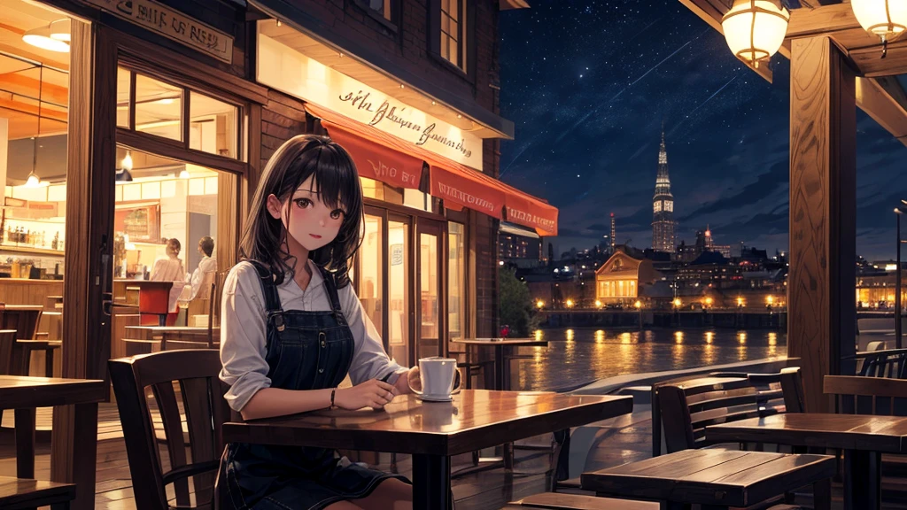 (Original photo, Highest quality), 1 girl,  Lisa, night,Cafe, relax,
Satosh Khan&#39;Art Style、Five fingers