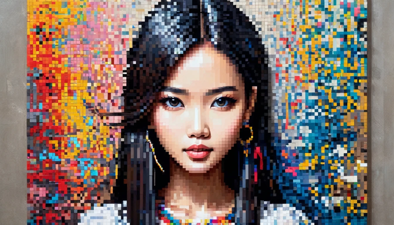 Pixel art,Thai Artist、Gil Vrubel creates 3D pixelated portraits of girls using colorful brushstrokes。..