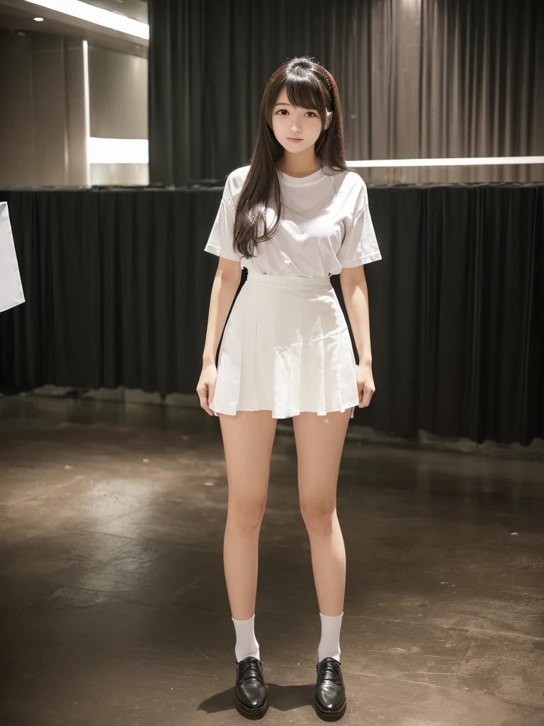 (Tabletop,high quality:1.3),(Written boundary depth:1.3) ,((Front body:1.35)), Japanese , OL,((21 years old)),Standard height, KK-60, White shirt, I took off my clothes, Black skirt above the knee,(View your audience:1.3),(whole body:1.2),No background