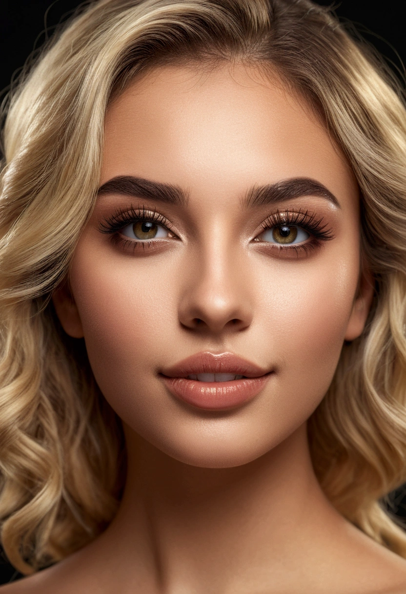 A beautiful detailed young Brazilian woman, 18 years old, blonde, professional graphic designer, formal outfit with slight cleavage, large breasts, sensual smile, hyperrealistic photo, (best quality,4k,8k,highres,masterpiece:1.2),ultra-detailed,(realistic,photorealistic,photo-realistic:1.37),highly detailed face and eyes,extremely detailed skin texture,professional studio lighting,seamless and flawless makeup,elegant hairstyle,beautiful detailed lips,beautiful detailed nose,beautiful detailed eyes,longeyelashes,cinematic lighting,warm color tones,soft focus,dynamic composition,fashion photography