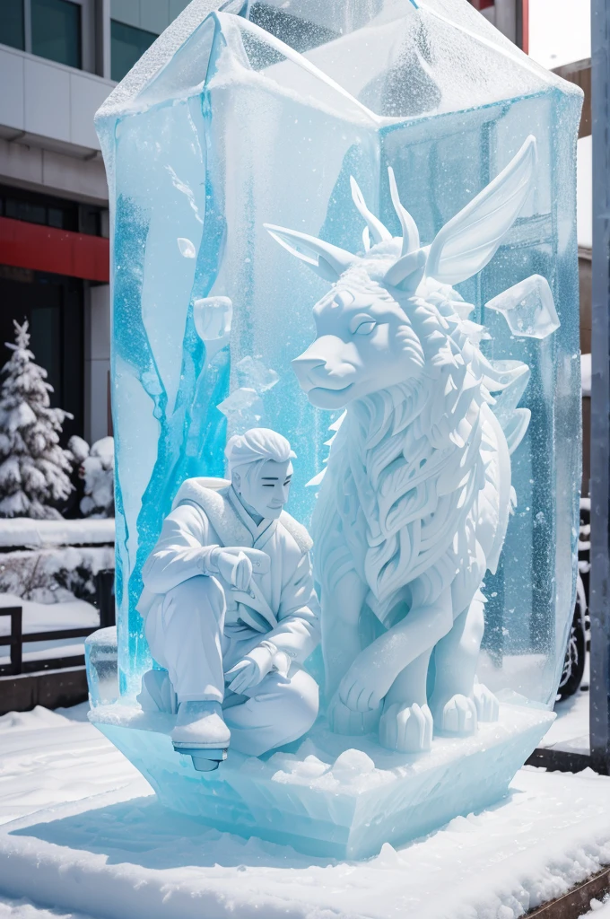 Ice sculpture model, Heilongjiang, theme Chinese dream - ice and snow love, with the cultural characteristics of the new era, showing the development style of Heilongjiang in the new era, animal model, creativity, beauty.