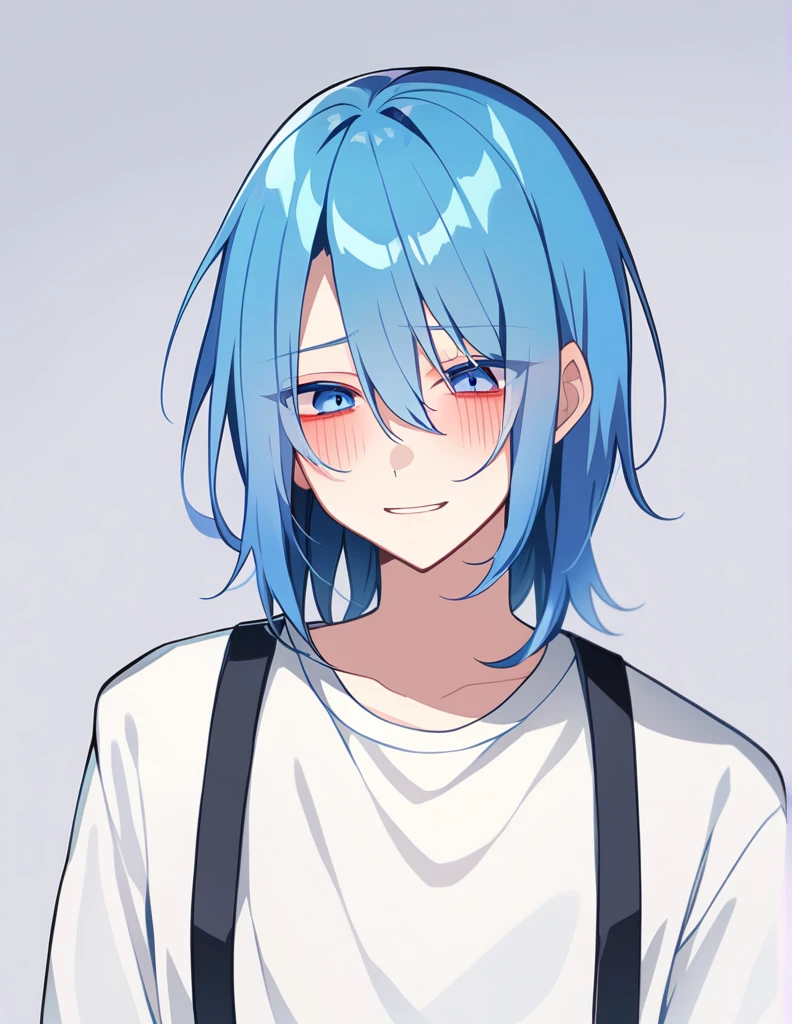 solo, male、Bob Hair, Half Up、Blue Hair, Yandere, blue eyes,