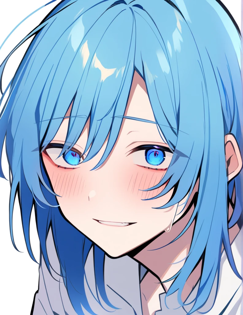 solo, male、Bob Hair, Half Up、Blue Hair, Yandere, blue eyes, 