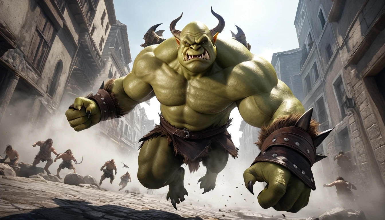 Realistic photos, RAW Photos, ogre, attacks viewer, Powerful movements, jump on prey, ((Dynamic jump)), Sharp Claws, ogre approaching from above, sudden approach, Bad-tempered, dynamic Shot from grand