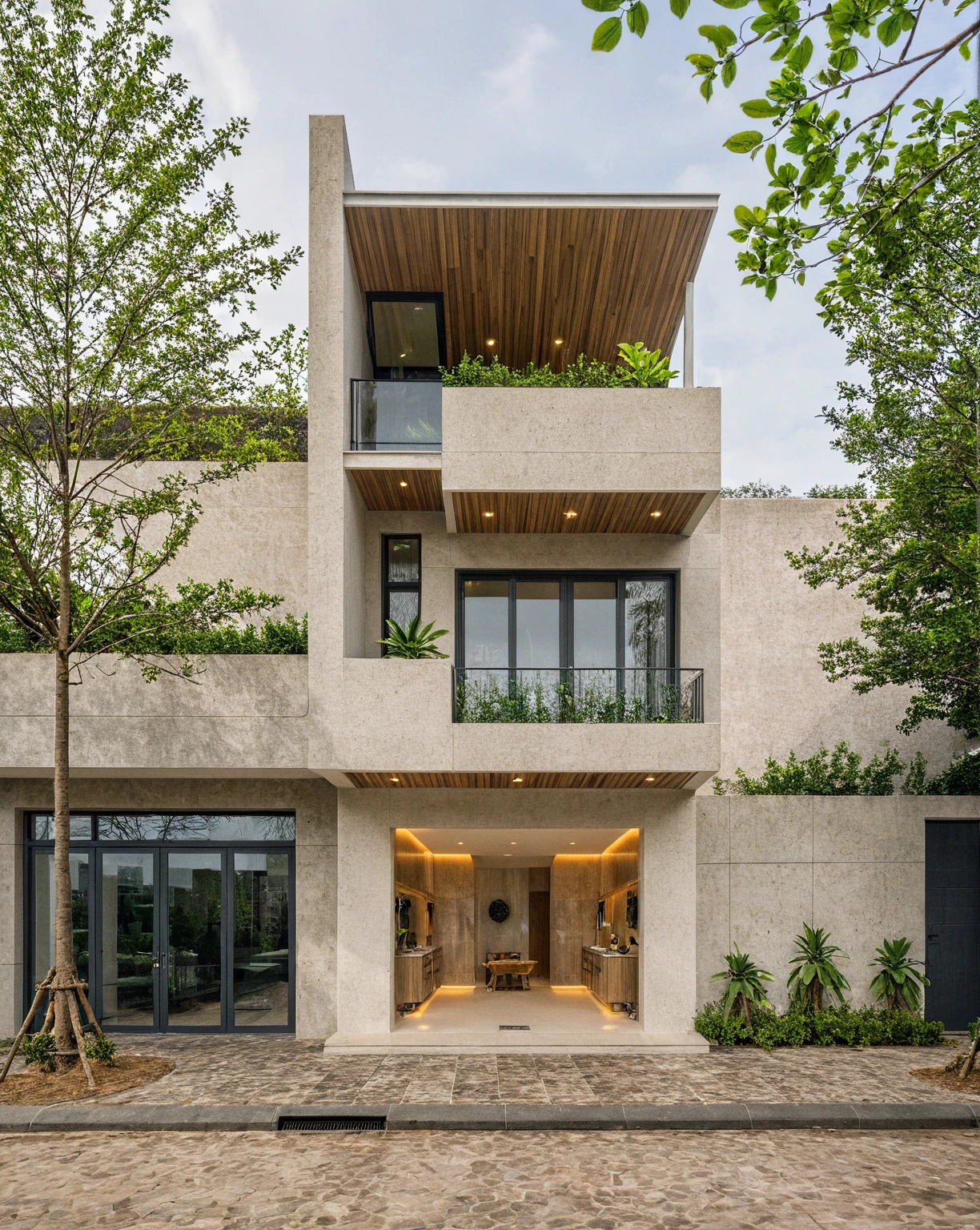 head of&#39;artwork, high quality, best quality, authentique, Great detail, En plein air, villa de plain-piedXL, groupe aiai, style de maison moderne dans la rue ,stairs, white wall ,road,pavement, grass, trees, sky, nuvens, (day light:1.1)
