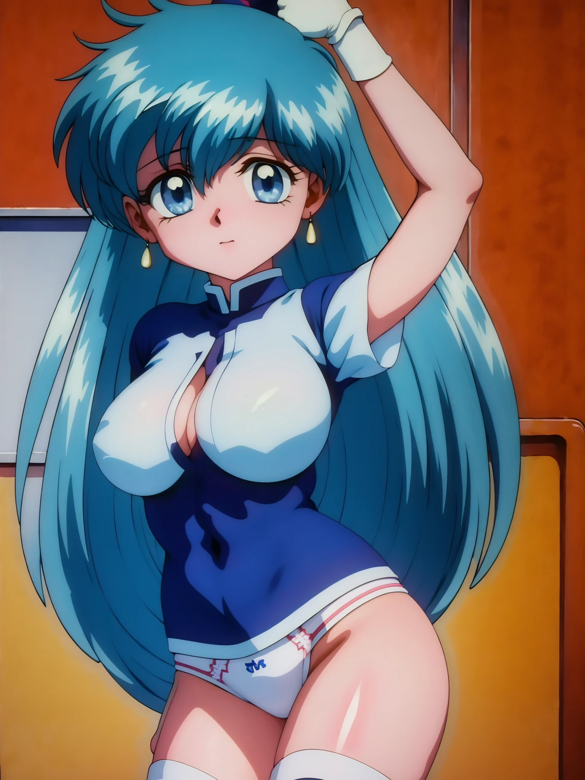 (masterpiece, Highest quality:1.2), Tiangong Gui, 1 girl, Lonely, Subtle blue hair color, White panties, Panty shot