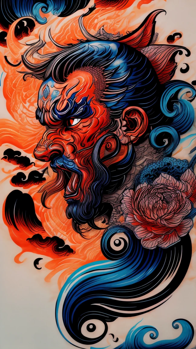 realistic tattoo art of Orange tiger with (((Blue eyes))) with pink sakura petal effect ,he is with open mouth looking very fierce and angry, the background is Japanese wave tattoo, (Unity 16K Wallpaper, masterpiece, Best Quality, high quality, Ultra-detailed, extremely details), a tattoo design, realistic tattoo art of Orange tiger with (((Blue eyes))) with pink sakura petal effect ,he is with open mouth looking very fierce and angry, the background is Japanese wave tattoo, 
