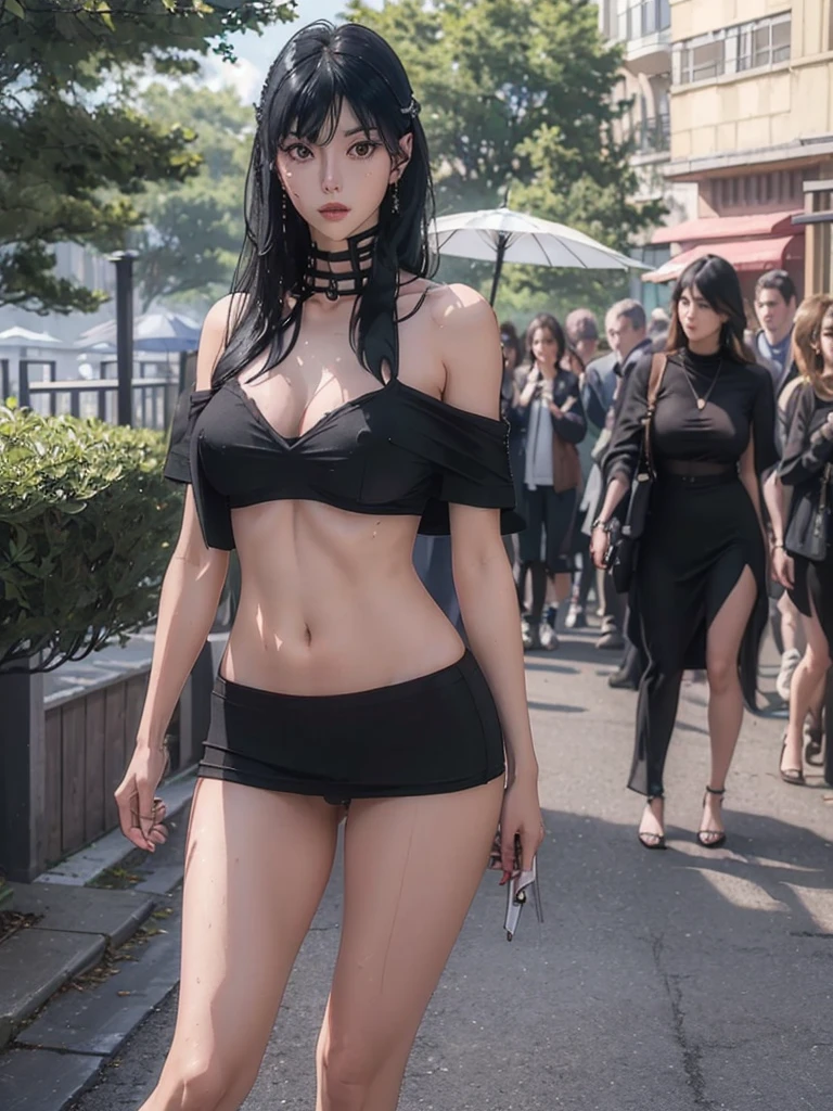 (Best quality, 8k, Masterpiece :1.3), (realistic, photorealistic: 1.37), (1girl), (slim), (Japanese), (random pose), (long hair, random hairstyle), (wet body), (outdoors), (Ultra-detailed face), (Detailed eyes), (Double eyelids), (eyeshadow intensifying), (many eyelashes), (professional lighting), (photon mapping), (radiosity), (full bodyesbian), (legs are open), (With a cropped T-shirt), (Slim figure), (Slim girl model), (25 years old female model), (gigantic cleavage breasts) (No bra, No top, Bare chest), (show nipple), 