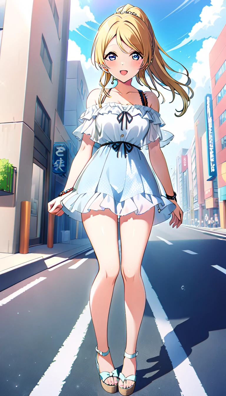 18-year-old adult woman, Eri Ayase, full body, wearing clothes for going out in the city in midsummer, medium chest, id_eli_ayase, city background, 8k