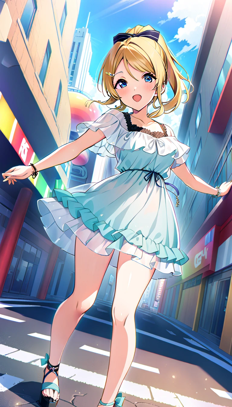 18-year-old adult woman, Eri Ayase, full body, wearing clothes for going out in the city in midsummer, medium chest, id_eli_ayase, city background, 8k