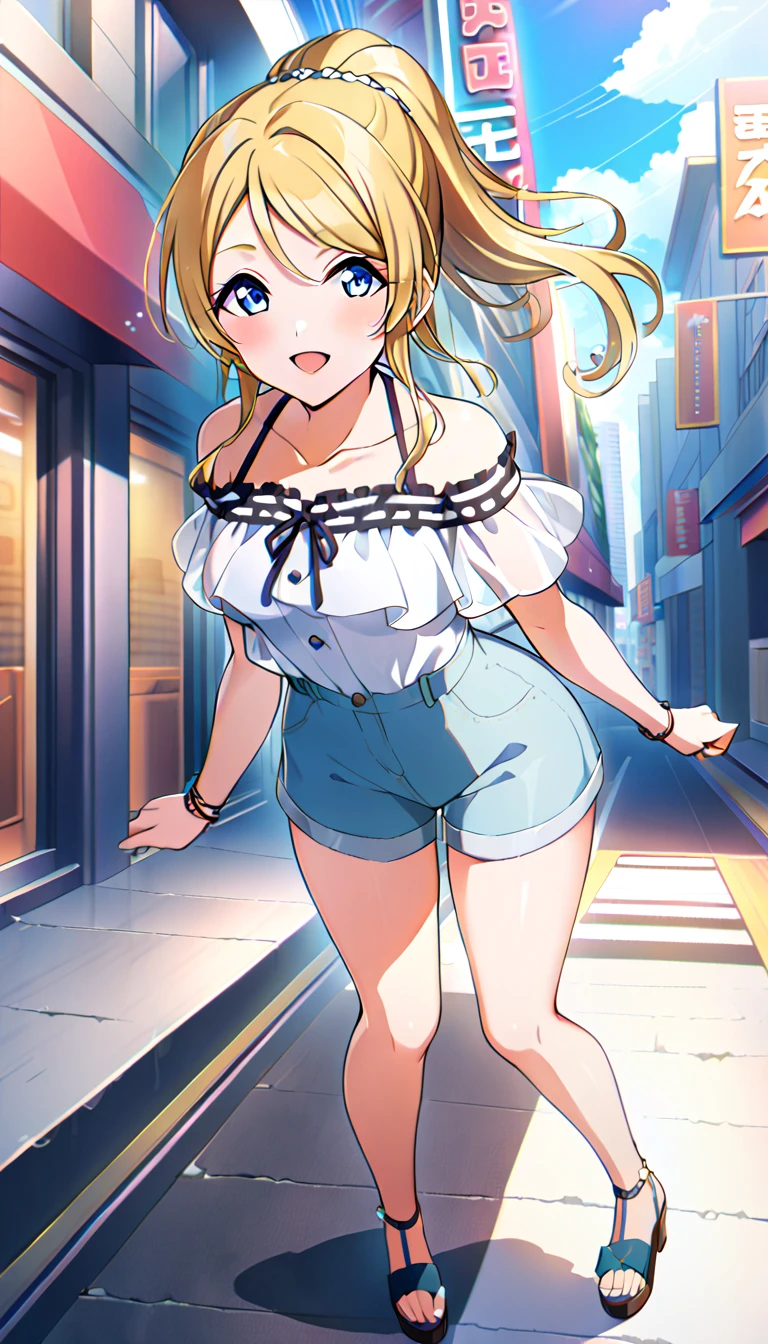 18-year-old adult woman, Eri Ayase, full body, wearing clothes for going out in the city in midsummer, medium chest, id_eli_ayase, city background, 8k