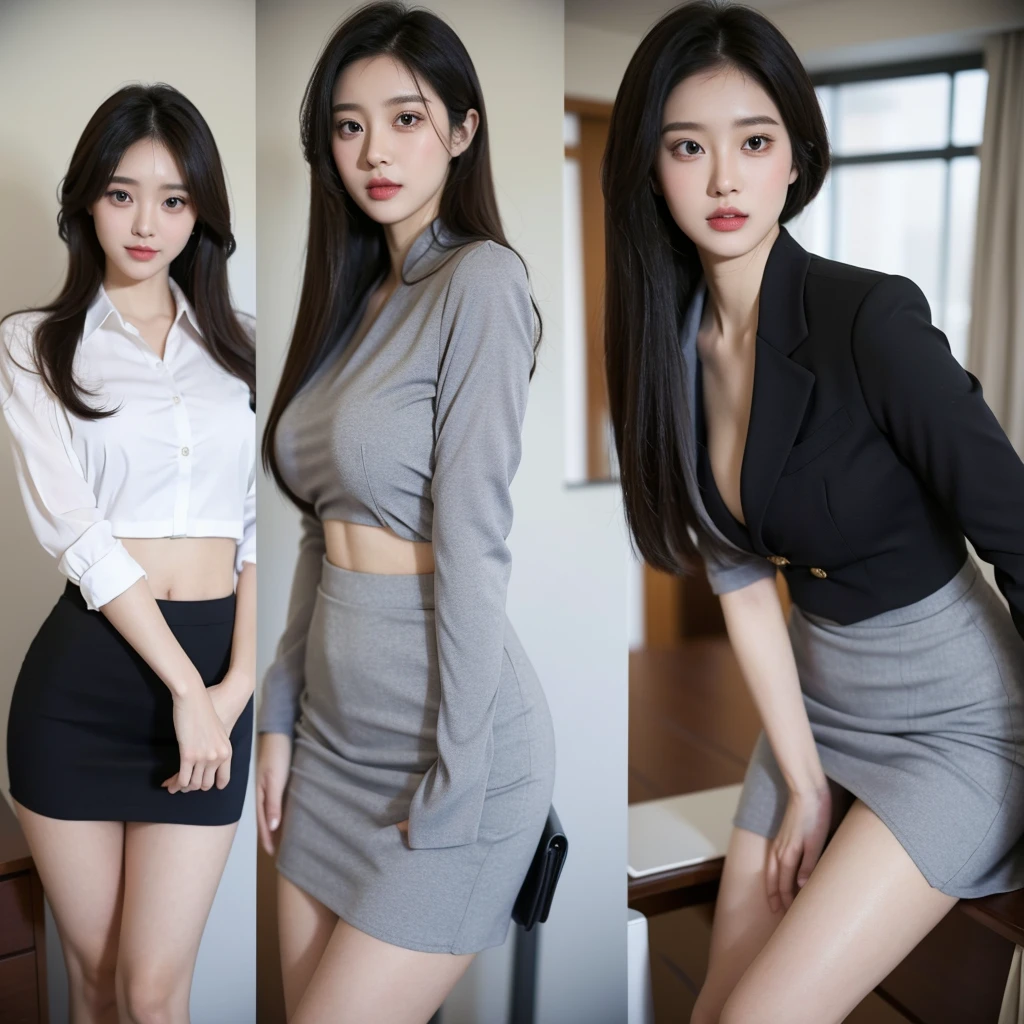 Beauty、BeautyOL、Detailed face、Realistic、beautiful girl、Beauty、Office Lady Uniform、beauty、Beautiful woman、Narrow waist、Handsome woman、Tight skirt look、suit、Sexy pose、mini skirt
