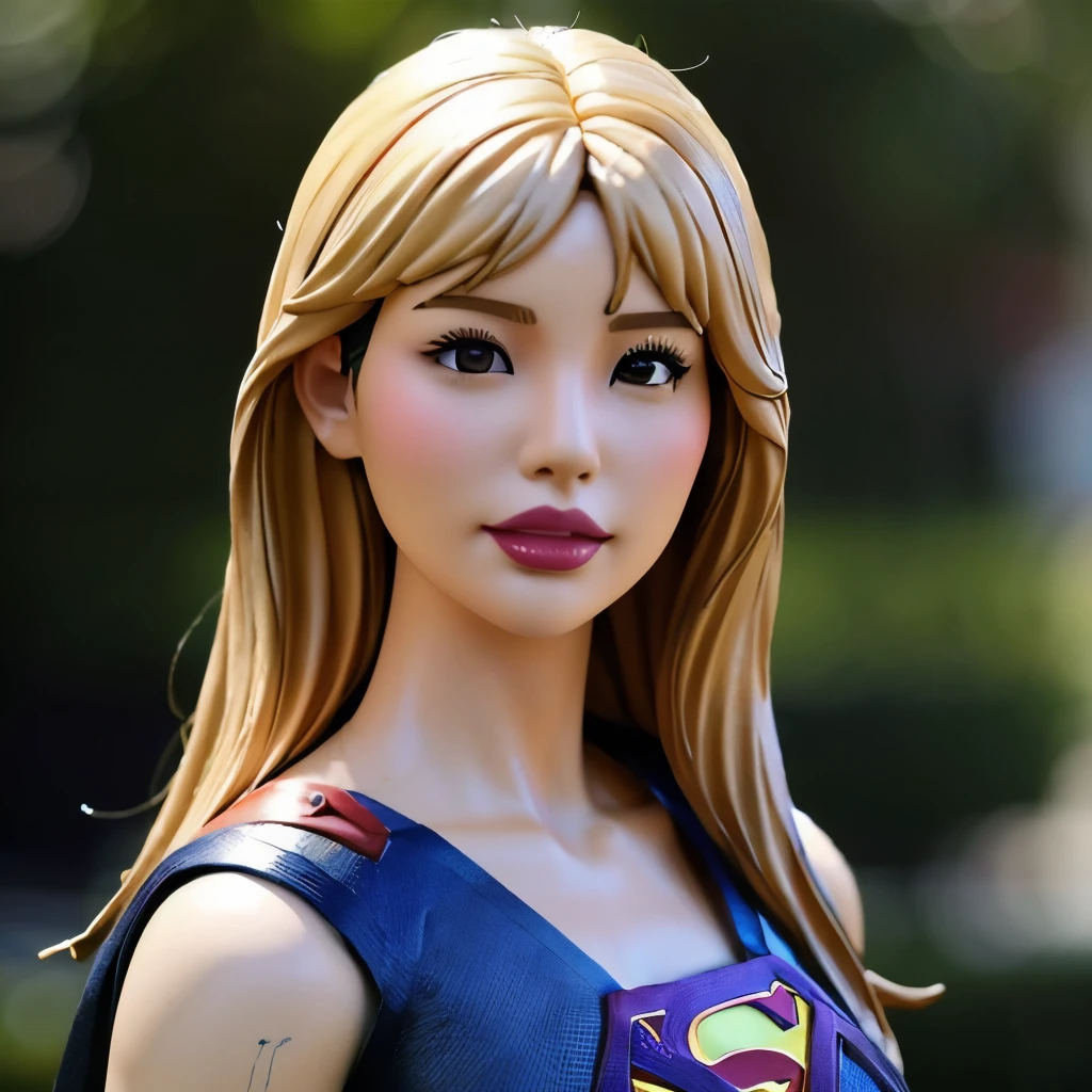 Supergirl、barbie doll collection、Accurate Mattel product、Upper arms reach ears、A pose that makes both armpits look bigger、Put your hands behind your head、(醜い老人男性のフィギュアがSupergirlの腋の下に顔を近づける:1.7)、