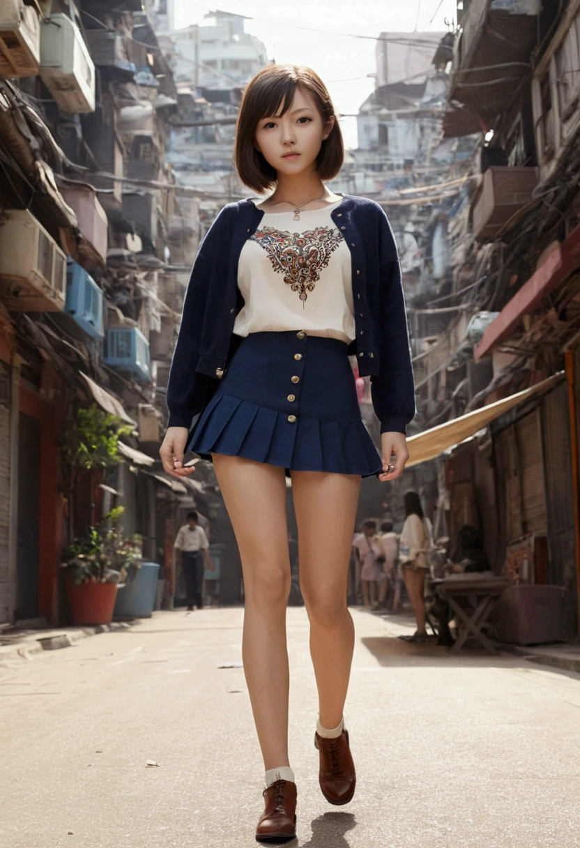 Generate a girl with very short mini skirt