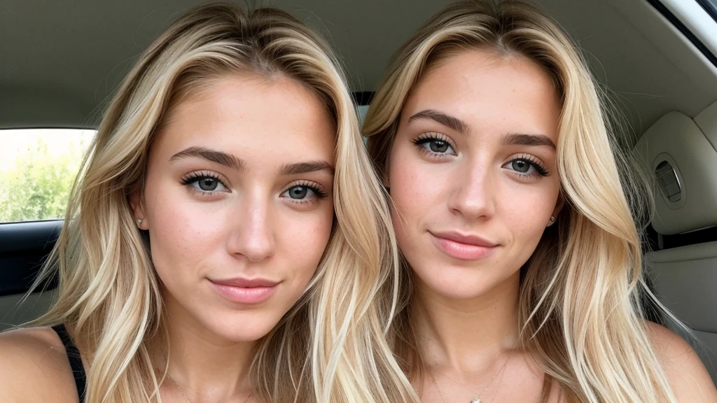 a woman in her twenties with blond hair, brown eyes, a pretty nose, pretty eyes and perfect lips ou on voit sont corps et quel fait des pose pour des image instagram
