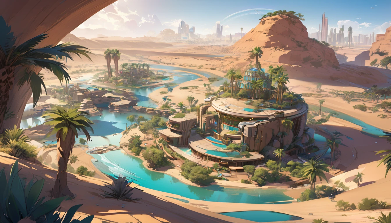 Oasis In The Desert, future city digital art