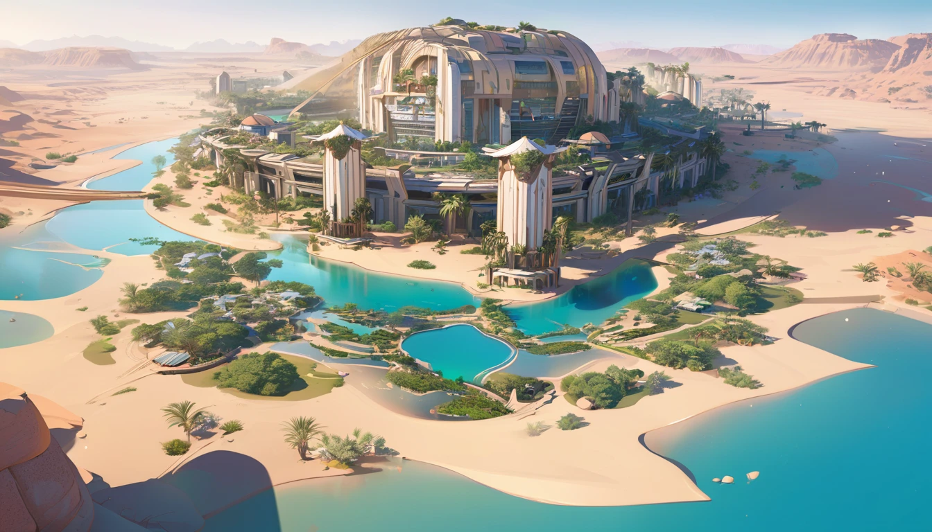 Oasis In The Desert, future city digital art