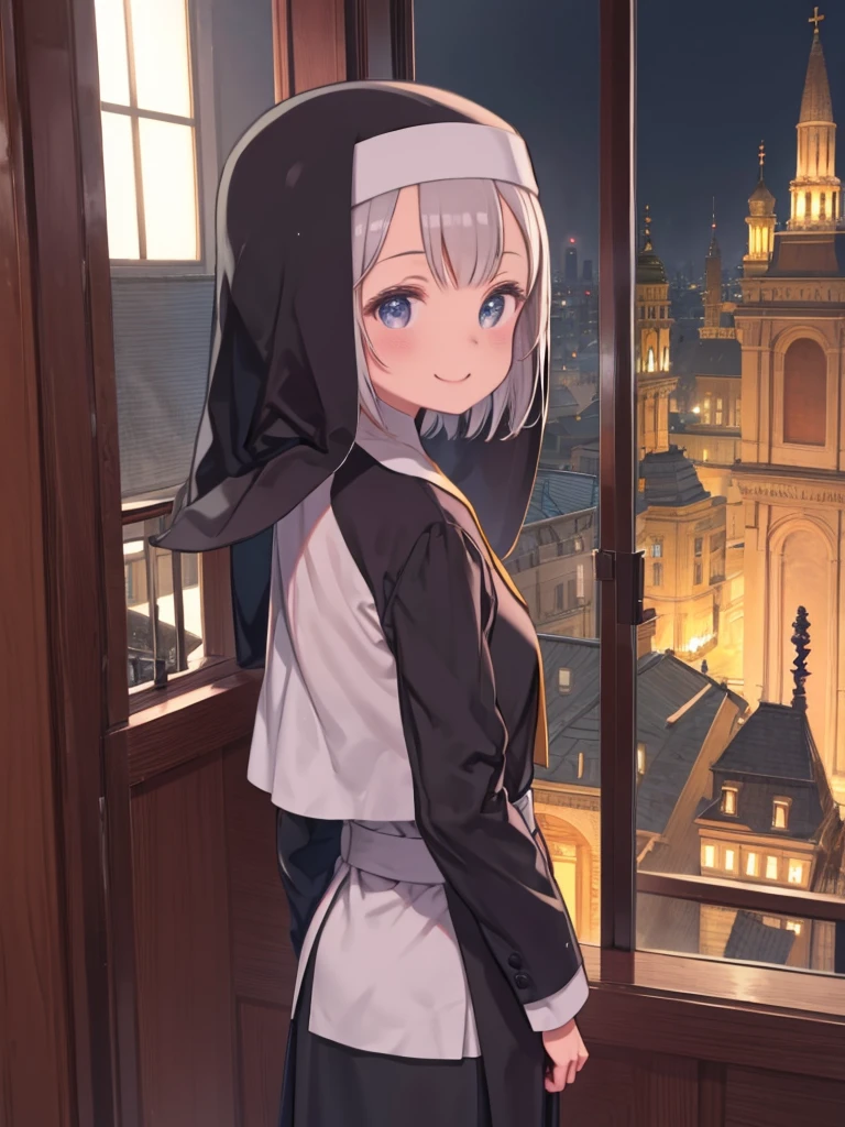 One Girl、Church bells、Room with a big bell、Nuns、smile、Overlooking the city、